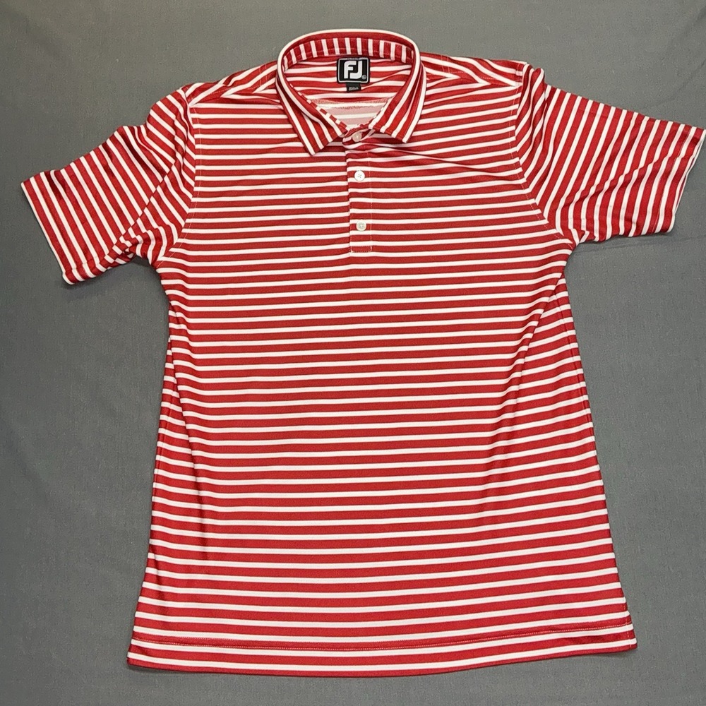 FootJoy Junior Short Sleeve Golf Polo Shirt Red/White Size XL